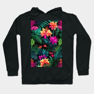 Neon tropical flowers pattern Hoodie